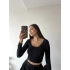 Dikiş Detay Crop Bluz-SİYAH