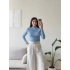 Drapeli Dik Yaka Bluz - MAVİ