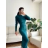Yan Drapeli Long Elbise - PETROL YEŞİLİ