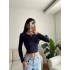 Düğmeli Buzzy Kumaş Crop - LACİVERT