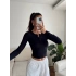 Düğmeli Buzzy Kumaş Crop - SİYAH