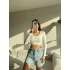 Düğmeli Yaka Kaşkorse Crop Bluz-BEYAZ