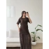 Eteği Dantel Kısa Kol Elbise - KAHVE