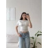 Eteği Güpür Kayık Yaka Bluz - BEYAZ