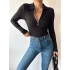 Fermuar Detay Polo Yaka Crop Bluz-SİYAH