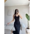 Fitilli Sırt Dekolte Elbise - SİYAH