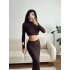 Gofre Crop & Etekli Takım - KAHVE
