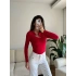 Göğüs Aksesuar Bluz - KIRMIZI