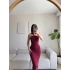 Göğüs Aksesuar Drapeli Elbise - BORDO
