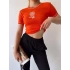 Gül Nakış Crop T-shirt-TURUNCU