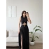 Güneş Gold Toka Yırtmaçlı Elbise - SİYAH