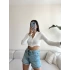 Halka Fermuar Crop Bluz-BEYAZ
