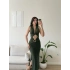 Halter Göbek Pencere Aksesuar Elbise - HAKİ