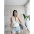Halter Polo Yaka Fermuar Crop - BEYAZ