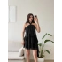 Halter Yaka Fırfırlı Şifon Elbise - SİYAH