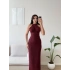 Halter Yaka Simli Long Elbise - BORDO