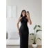 Halter Yaka Simli Long Elbise - SİYAH