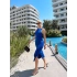 Halter Yaka Yırtmaç Elbise-MAVİ