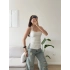 Halter Yaka Yırtmaçlı Bluz - BEYAZ