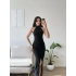 Halter Yırtmaçlı Balık Elbise - SİYAH