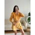 Kapüşonlu Crop & Şortlu Kadife Takım - SARI