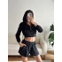 Kapüşonlu Crop & Şortlu Kadife Takım - SİYAH
