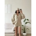 Kapüşonlu Oversize Fermuarlı Hırka - BEJ