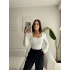 Kare Yaka Parmak Geçmeli Astarlı Bluz
