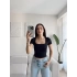 Kare Yaka Astarlı Kısa Crop - SİYAH
