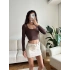 Kare Yaka Kısa Crop - KAHVE
