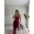 Kare Yaka Kuşaklı Elbise - BORDO