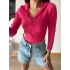 Kaşkorse Kapüşonlu Crop Hırka-FUŞYA