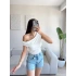 Kayık Yaka Crop - BEYAZ