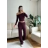 Kayık Yaka Crop & Pantolon Takım - MÜRDÜM