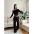 Kayık Yaka Crop & Pantolon Takım - SİYAH