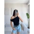 Kayık Yaka Crop - SİYAH