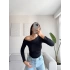 Kayık Yaka Crop - SİYAH