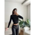 Kayık Yaka Crop - SİYAH