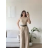 Kayık Yaka Kemerli Tulum - BEJ