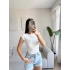 Yan Lastik Kayık Yaka Crop - BEYAZ