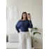 Kayık Yaka Yarasa Kol Bluz - LACİVERT
