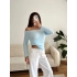 Kayık Yaka Yumoş Crop - MAVİ