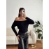 Kayık Yaka Yumoş Crop - SİYAH