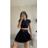 Kemerli Pileli Kloş Şort Etek-SİYAH