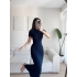 Kısa Kol Drapeli Elbise - LACİVERT
