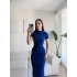 Kısa Kol Drapeli Elbise - MAVİ
