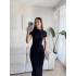 Kısa Kol Drapeli Elbise - SİYAH
