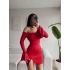 Kol İspanyol Yırtmaç Detay Elbise - KIRMIZI