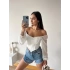 Kol Tül Fermuarlı Crop Bluz-BEYAZ