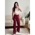 Kraşlı Bol Paça Pantolon - BORDO